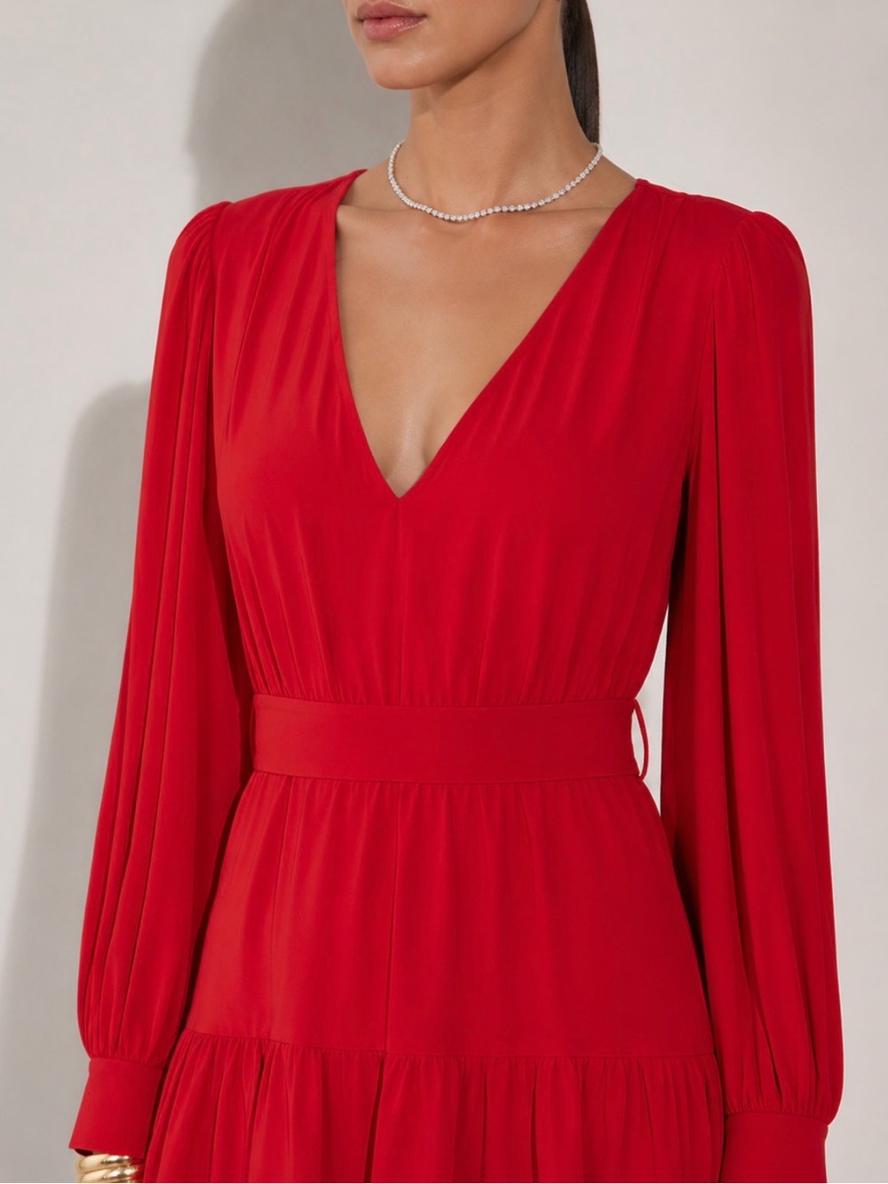 Revolve AMANDA UPRICHARD Selene Liptick Red Belted Ruffle Mini Dress Size M - Picture 5 of 12
